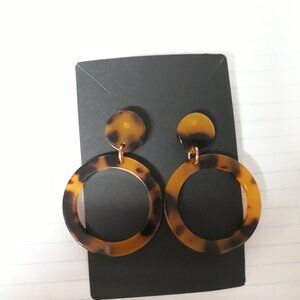 Tortoise Shell Round Drop Dangle Statement Earrings Black and Brown Acrylic